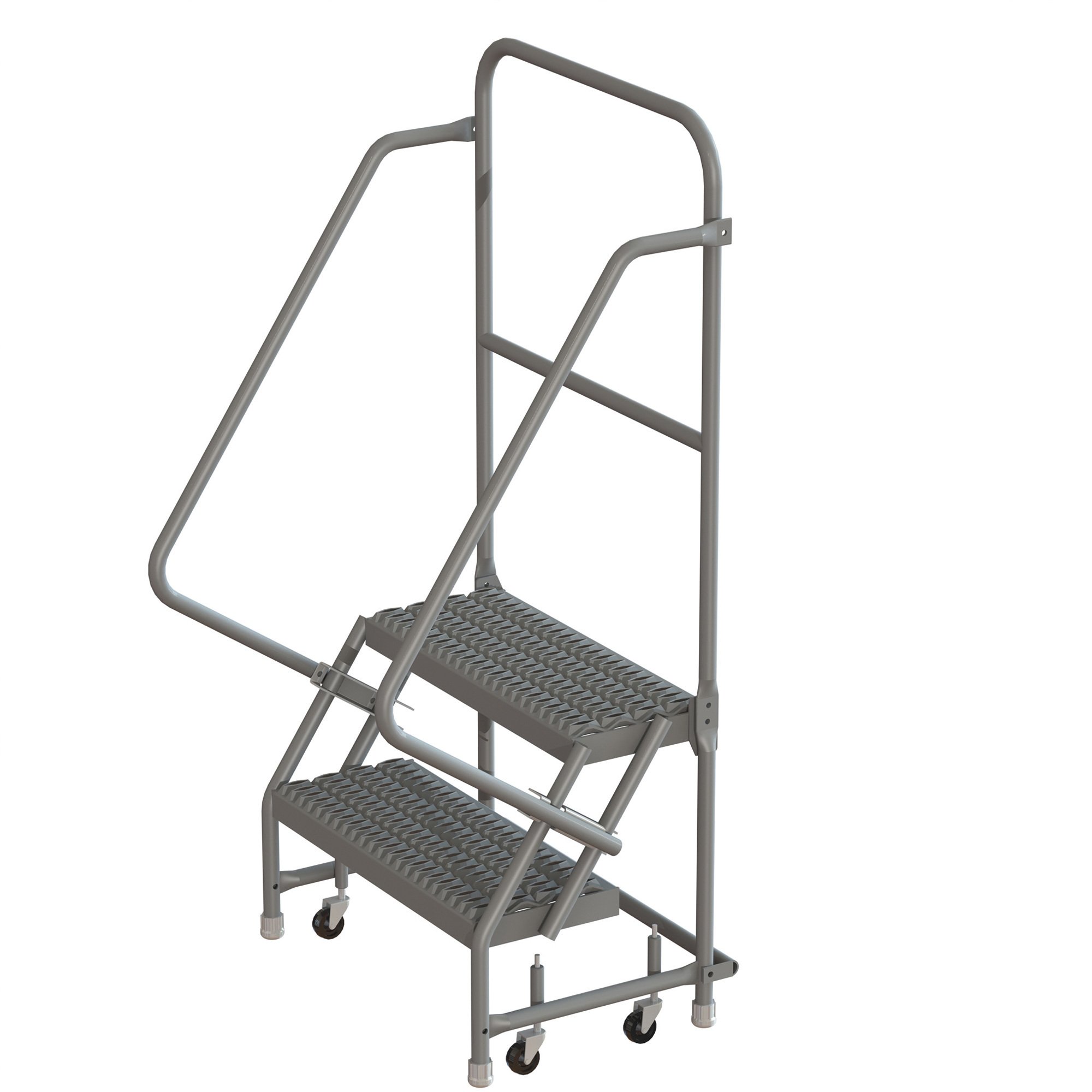 Tri-Arc Steel Rolling Ladder with Handrails, Guardrails and Serrated Steps — Gray, Spring-Loaded Casters, 450-Lb. Capacity